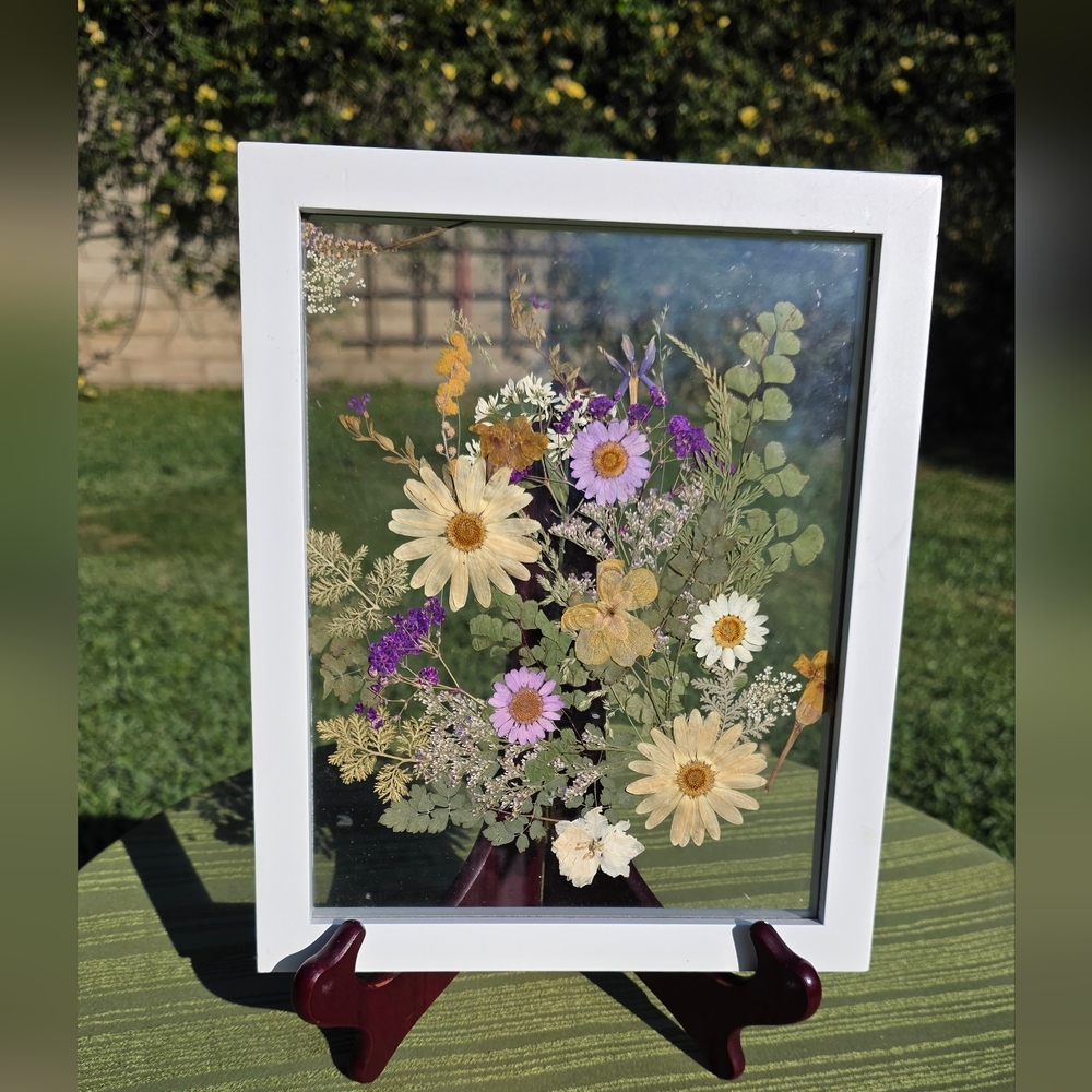 Pressed Wildflower Art in White Floating Frame